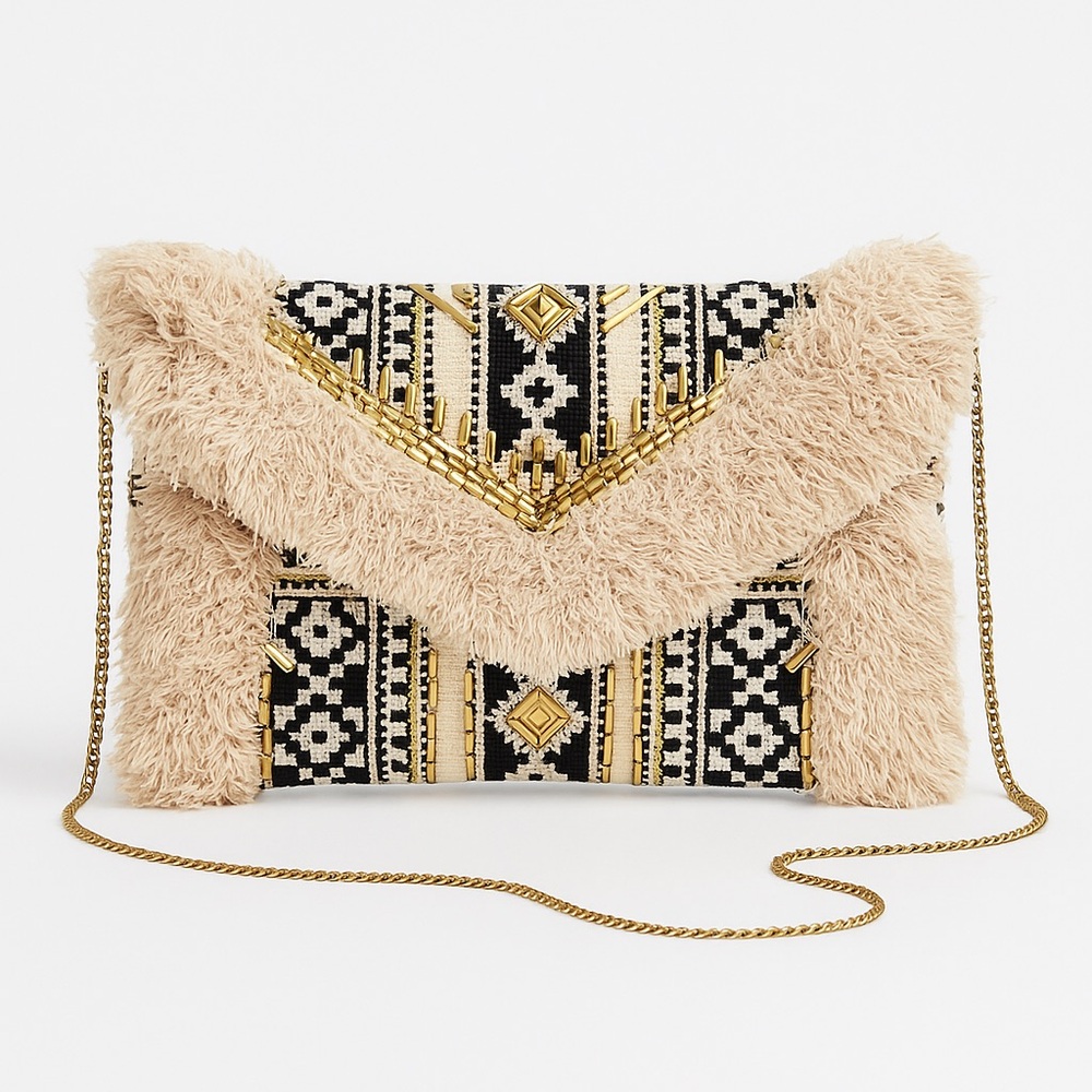 Bohemian Chic Beaded Black and Gold Clutch